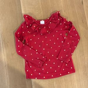 Hanna Andersson red and gold polka dot holiday shirt. Girls size 6-7